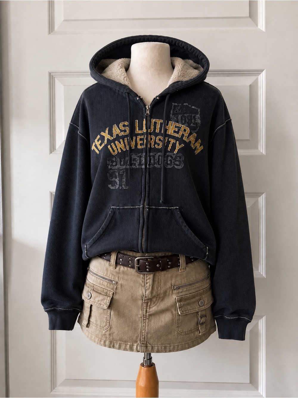 Vintage Y2K J. America Texas University Distressed Full Zip Waffle Hoodie